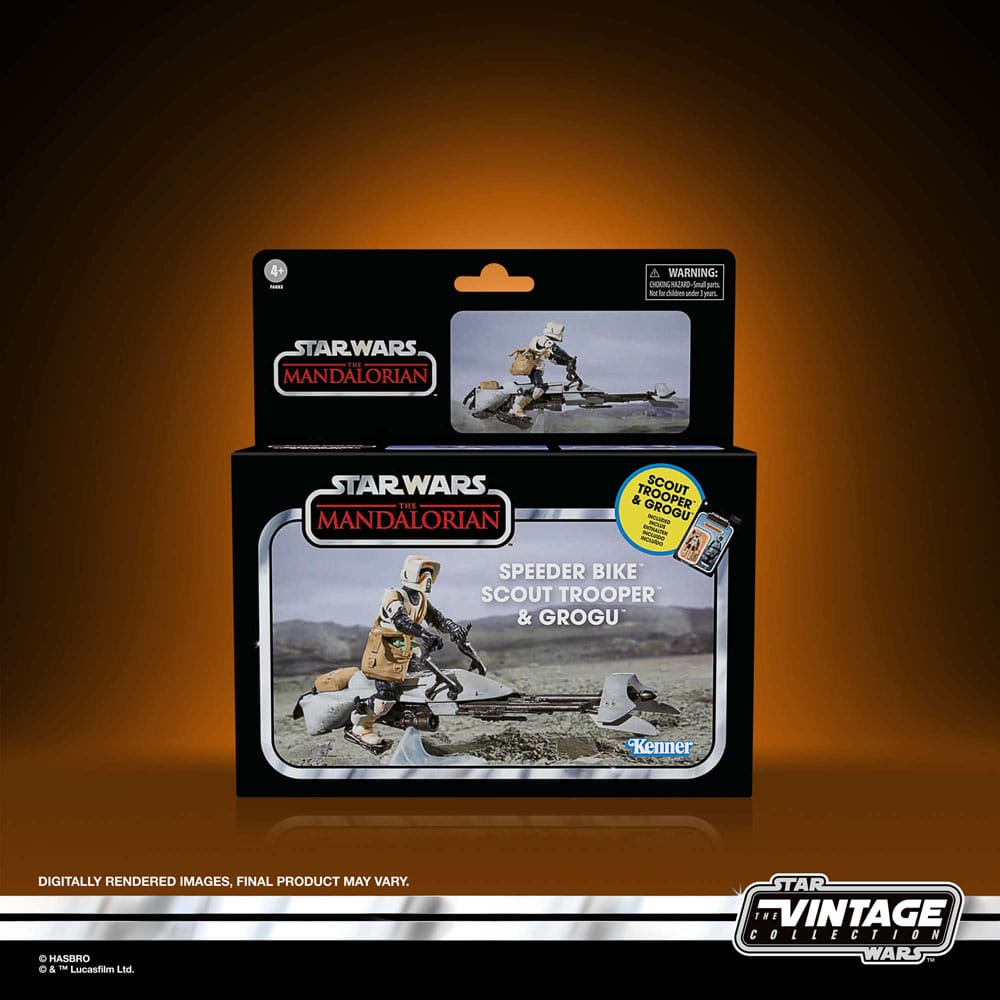 Star Wars: The Mandalorian Vintage Collection Fahrzeug mit Figuren Speeder Bike with Scout Trooper & Grogu