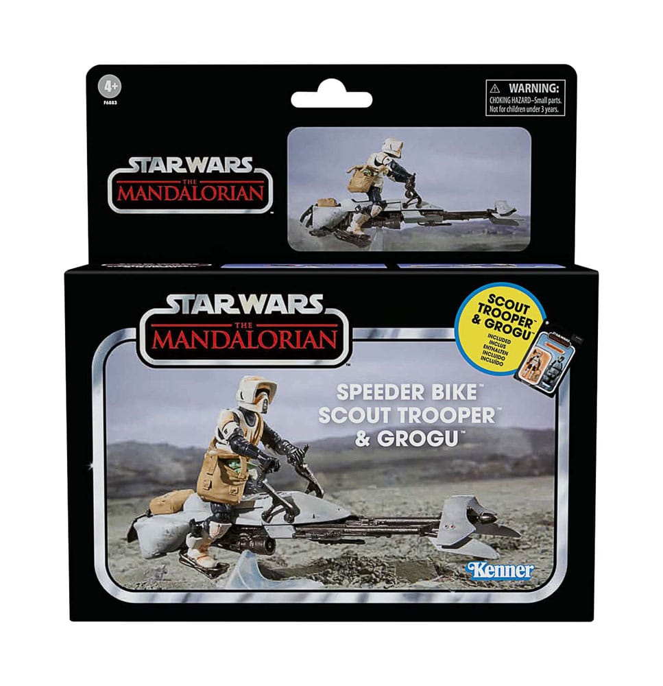 Star Wars: The Mandalorian Vintage Collection Fahrzeug mit Figuren Speeder Bike with Scout Trooper & Grogu