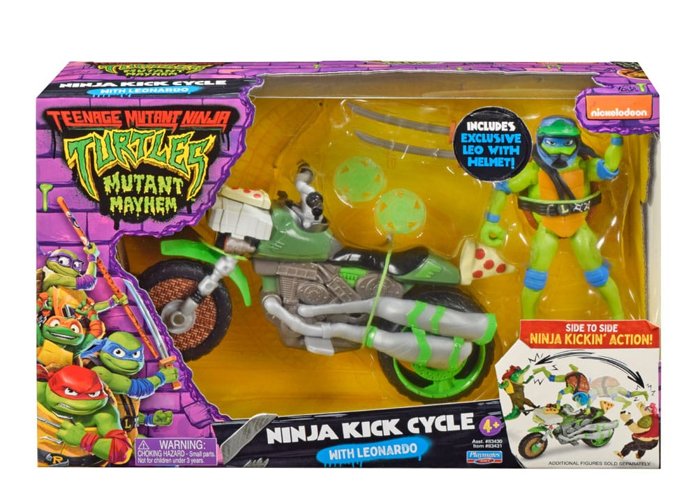Teenage Mutant Ninja Turtles: Mutant Mayhem Drive N Kick Action Figur Leonardo & Motorrad 11 cm 