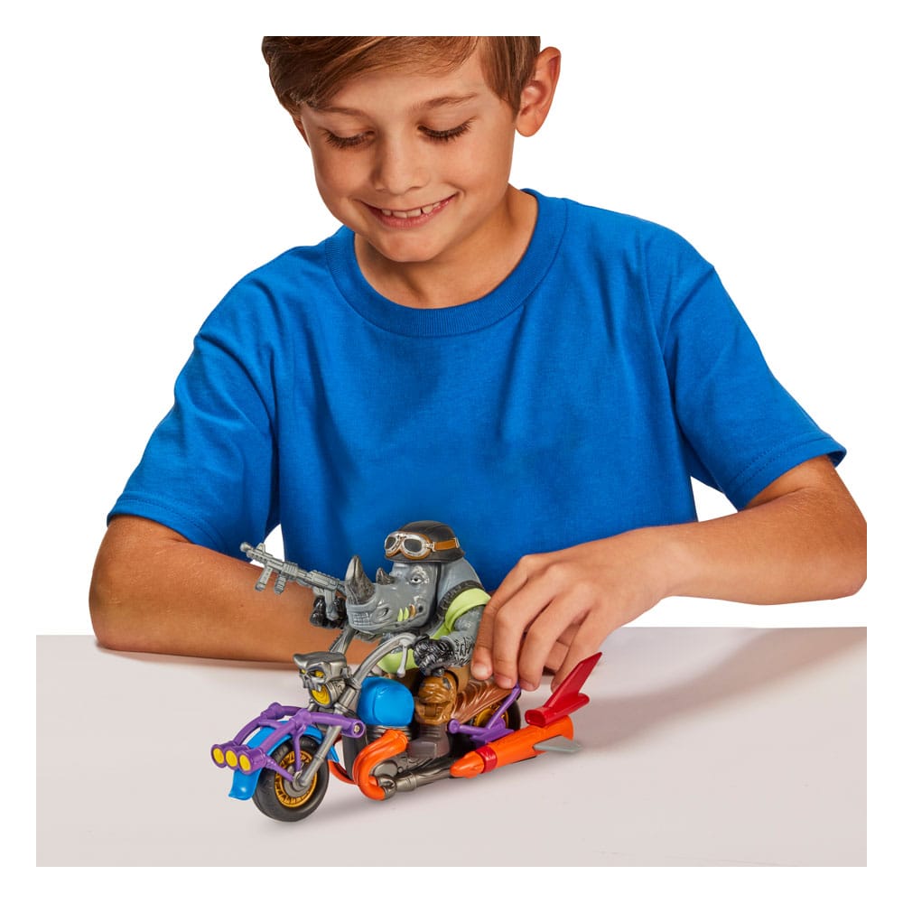 Teenage Mutant Ninja Turtles Actionfigur mit Fahrzeug Rocksteady & Chopper 12 cm 