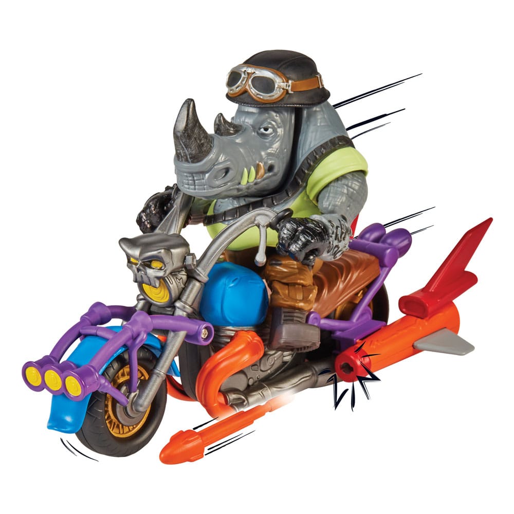 Teenage Mutant Ninja Turtles Actionfigur mit Fahrzeug Rocksteady & Chopper 12 cm 