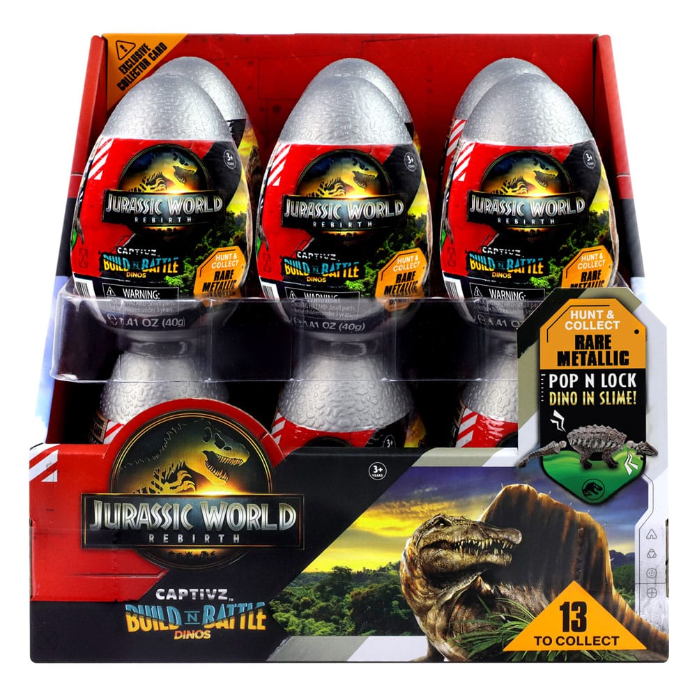 Jurassic World: Die Wiedergeburt Pop N Lock Blind Box Display Captivz Build n Battle Dinos (12) 