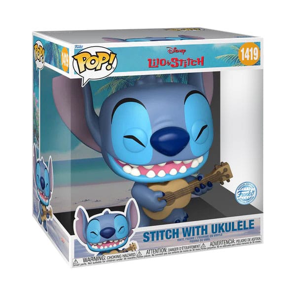 Lilo & Stitch Super Sized Jumbo POP! Games Vinyl Figur Stitch w/Uke 25 cm 