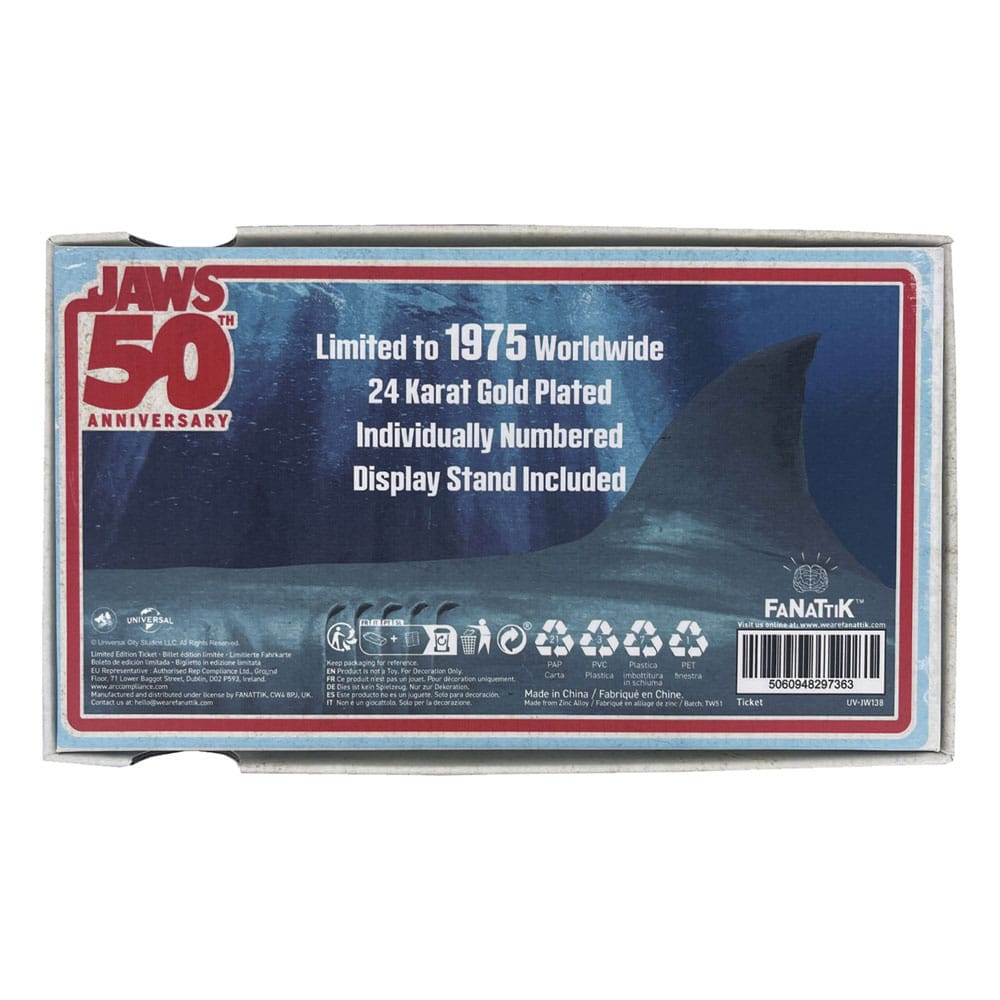 Jaws Replik 1/1 50th Anniversary Regatta Ticket 24k Gold Plated  