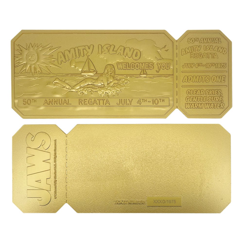 Jaws Replik 1/1 50th Anniversary Regatta Ticket 24k Gold Plated  