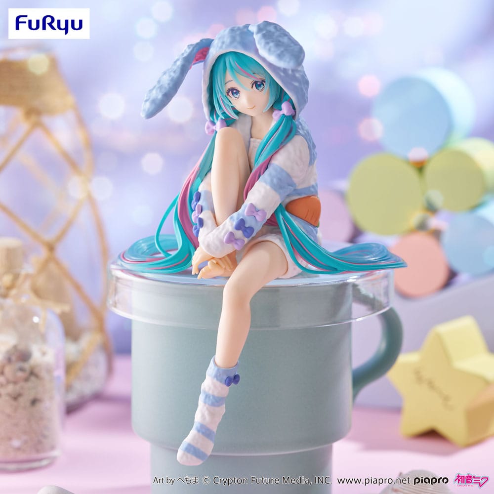 Hatsune Miku Noodle Stopper PVC Statue Hatsune Miku Rabbit Ear Hood Pajama Blue Color Ver. 14 cm     