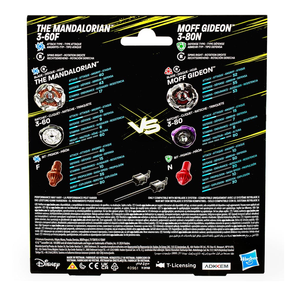 Beyblade X und Star Wars Collab The Mandalorian 3-60F vs. Moff Gideon 3-80N