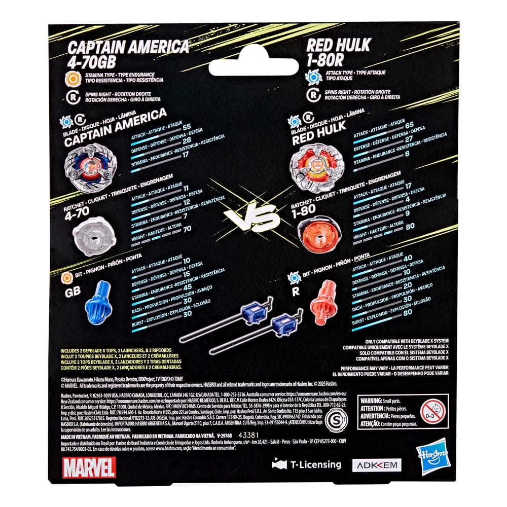 Beyblade X und Marvel Collab, Captain America 4-70GB vs. Red Hulk 1-80R