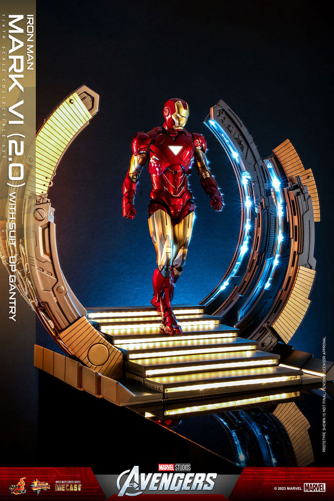 Marvel's The Avengers Movie Masterpiece Diecast Actionfigur 1/6 Iron Man Mark VI (2.0) mit Suit-Up Gantry 32 cm