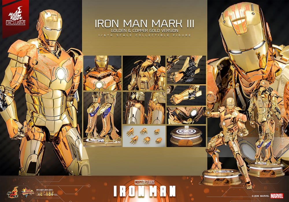 Iron Man Movie Masterpiece Diecast Actionfigur 1/6 Iron Man Mark III (Golden & Copper Gold Version) Hot Toys Exclusive 33 cm