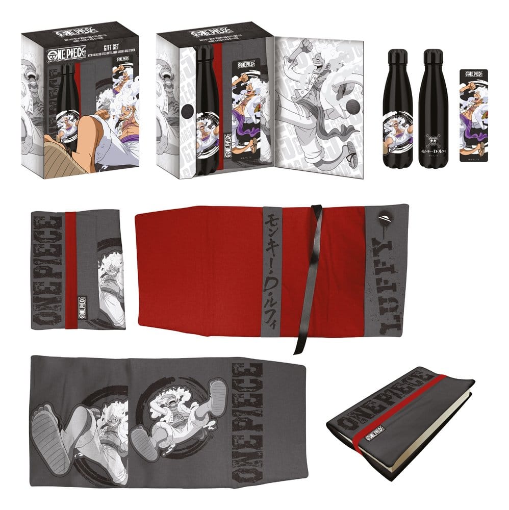 One Piece Stahlflasche, Sticker, Buchumschlag Geschenkset Luffy