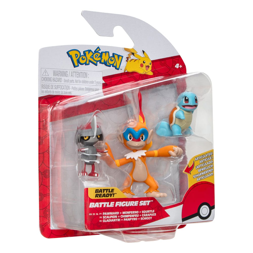 Pokémon Battle Figure Set Figuren 3er-Pack Gladiantri, Schiggy #1, Panpyro 5 cm 