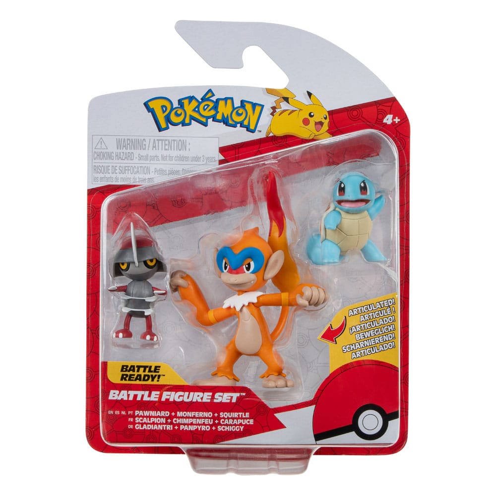 Pokémon Battle Figure Set Figuren 3er-Pack Gladiantri, Schiggy #1, Panpyro 5 cm 