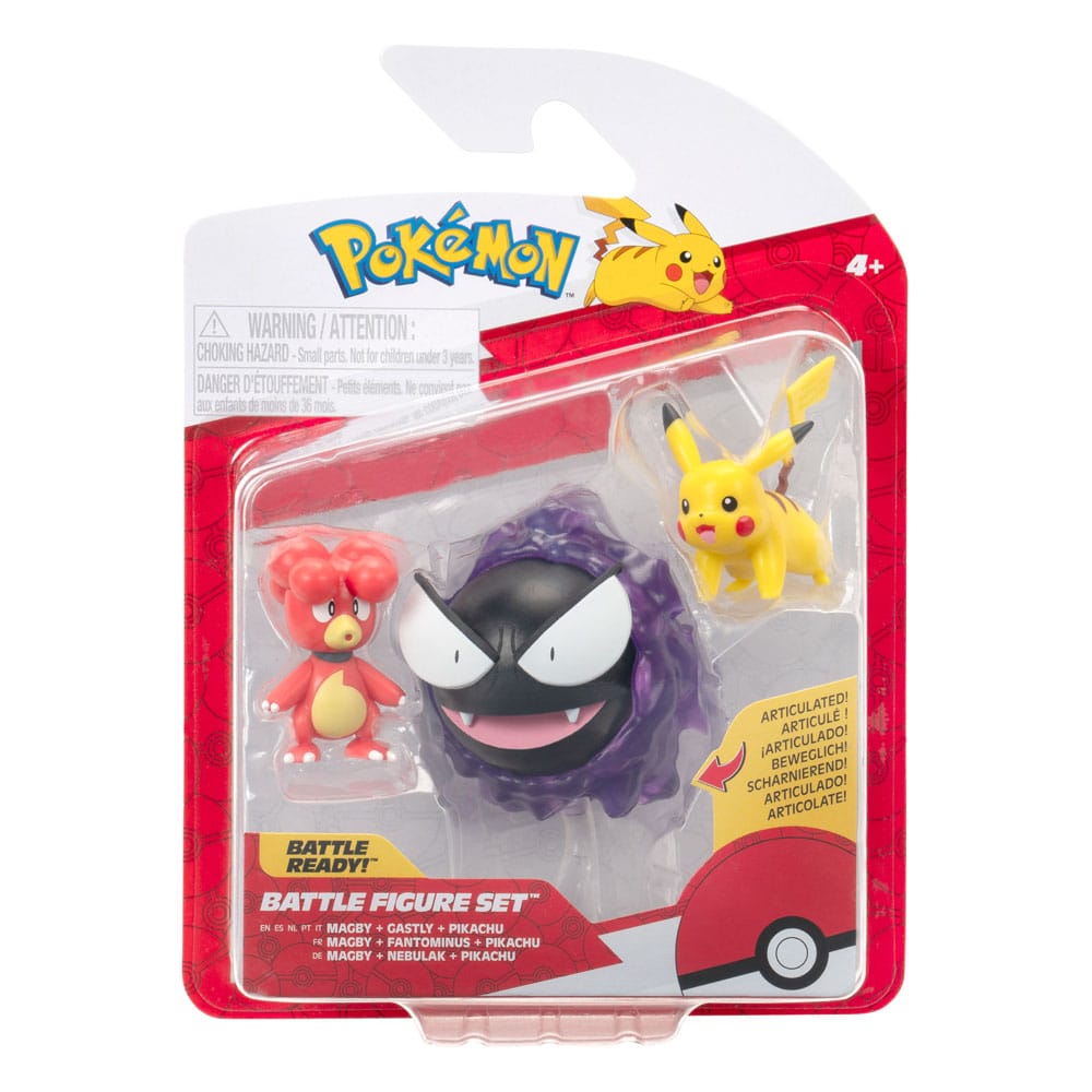 Pokémon First Partner Battle Figure Set Figuren 3er-Pack Magby, Pikachu & Nebulak