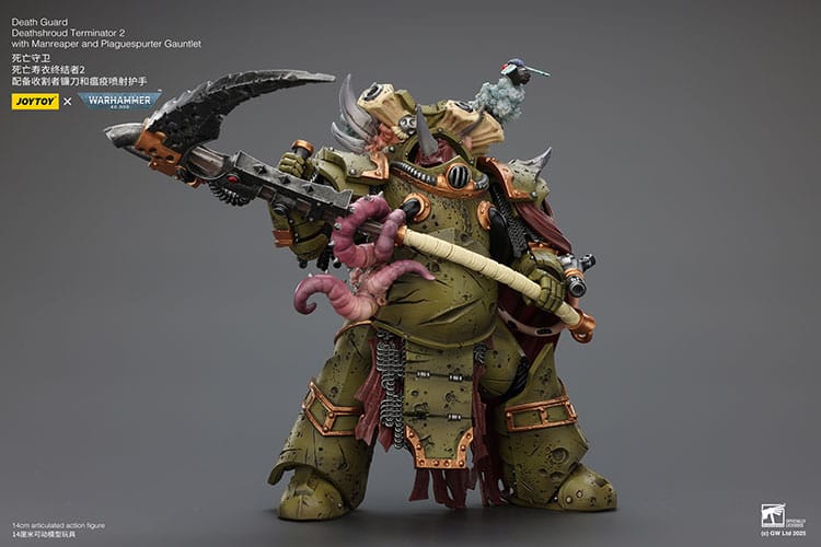 Warhammer 40k Actionfigur 1/18 Death Guard Deathshroud Terminator 2 with Manreaper and Plaguespurter Gauntlet 14 cm 