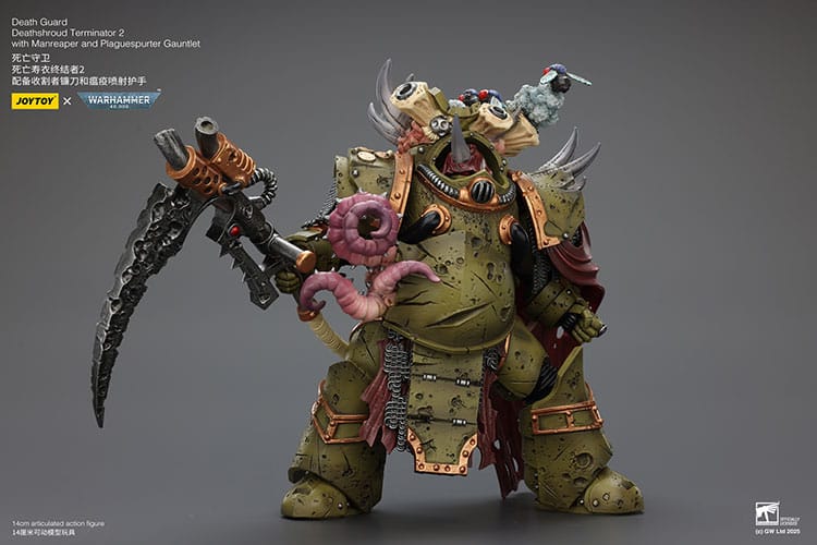 Warhammer 40k Actionfigur 1/18 Death Guard Deathshroud Terminator 2 with Manreaper and Plaguespurter Gauntlet 14 cm 