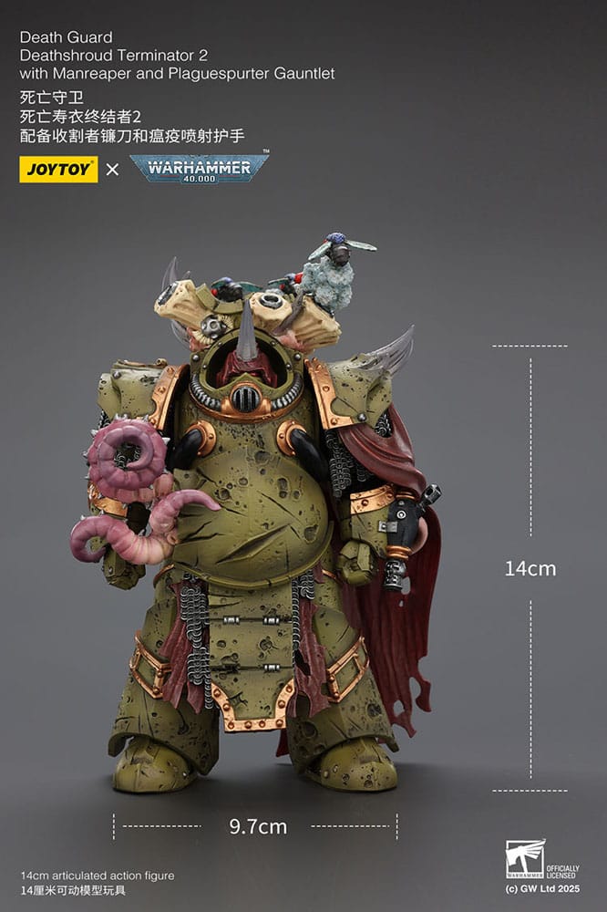 Warhammer 40k Actionfigur 1/18 Death Guard Deathshroud Terminator 2 with Manreaper and Plaguespurter Gauntlet 14 cm 