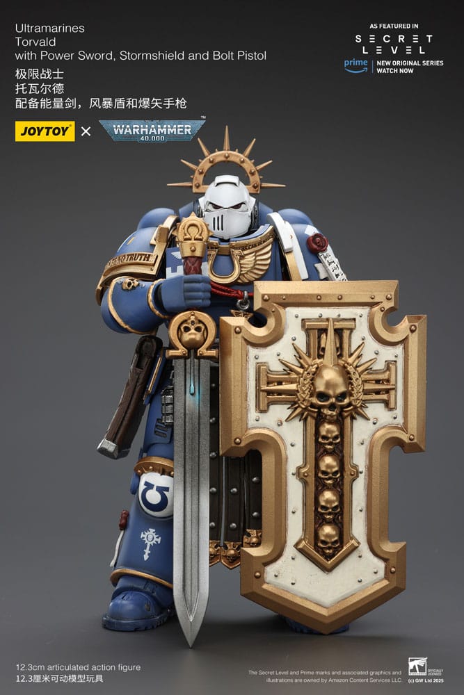 Warhammer 40,000 Actionfigur Ultramarines Torvald with Power Sword, Stormshield and Bolt Pistol 13 cm