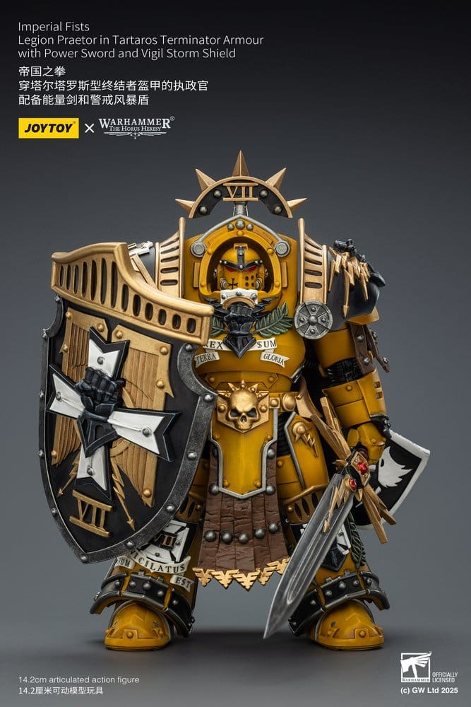 Warhammer Imperial Fists Actionfigur Legion Praetor in Tartaros Terminator Armourwith Power Sword and Vigil Storm Shield 14 cm