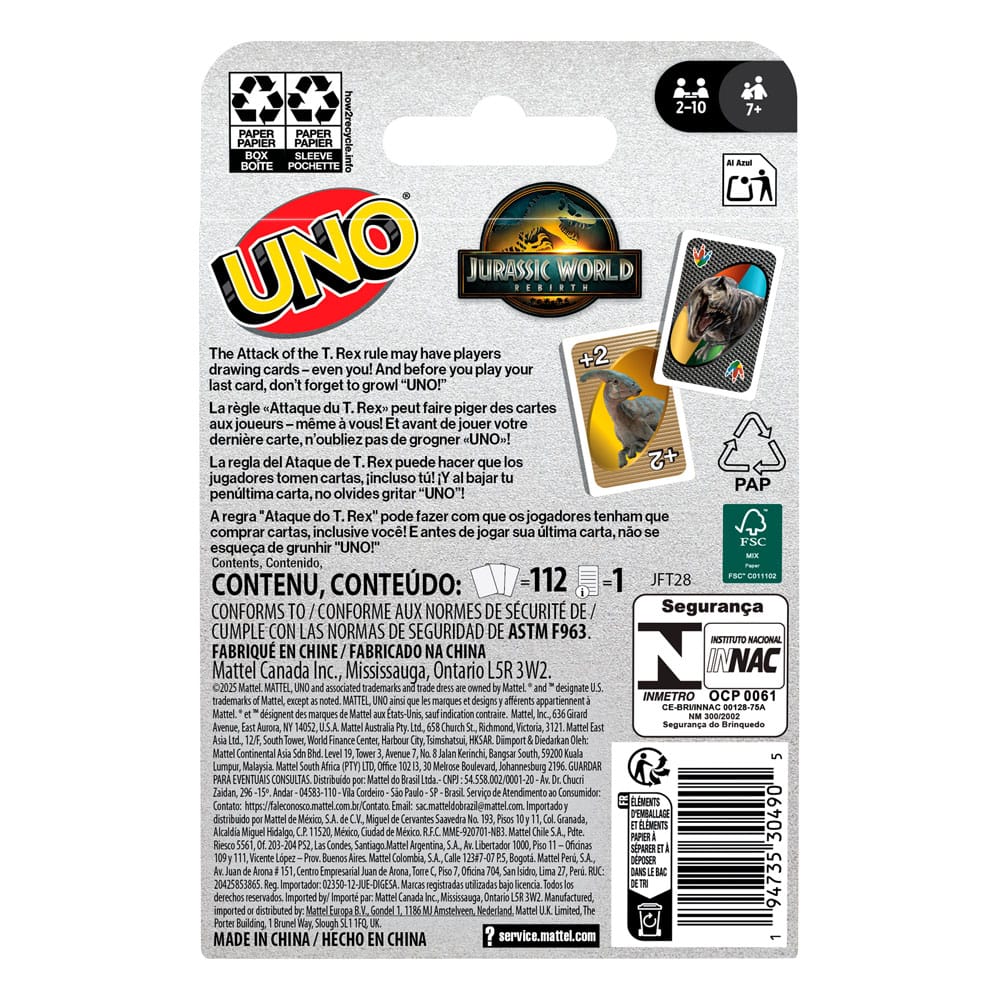 Jurassic World: Die Wiedergeburt UNO Kartenspiel 