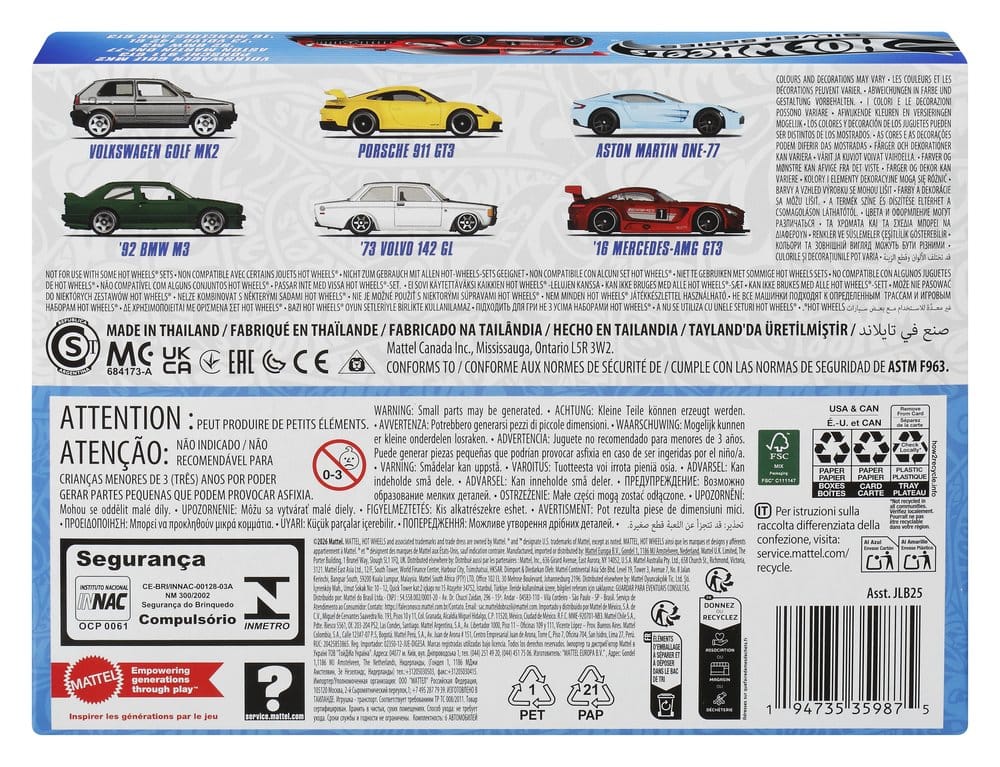 Hot Wheels Silver Series Die-Cast Fahrzeuge 6er-Pack 1/64 Euro Style