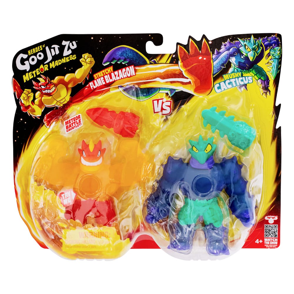 Heroes of Goo Jit Zu Meteor Madness Dehnbare Figuren 2er-Pack Flame Blazagon vs. Cacticus 13 cm        
