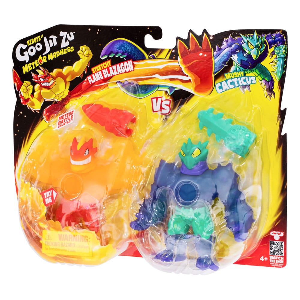 Heroes of Goo Jit Zu Meteor Madness Dehnbare Figuren 2er-Pack Flame Blazagon vs. Cacticus 13 cm        