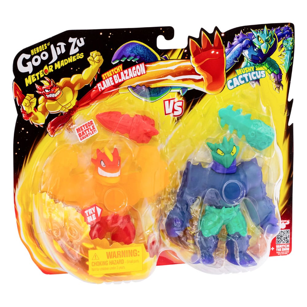 Heroes of Goo Jit Zu Meteor Madness Dehnbare Figuren 2er-Pack Flame Blazagon vs. Cacticus 13 cm        