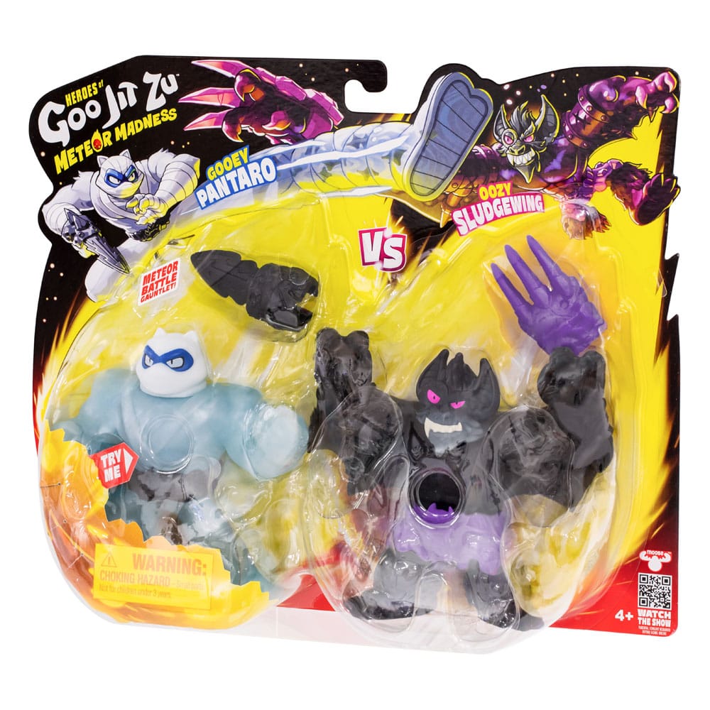 Heroes of Goo Jit Zu Meteor Madness Dehnbare Figuren 2er-Pack Pantaro vs. Sludgewing 12 cm        