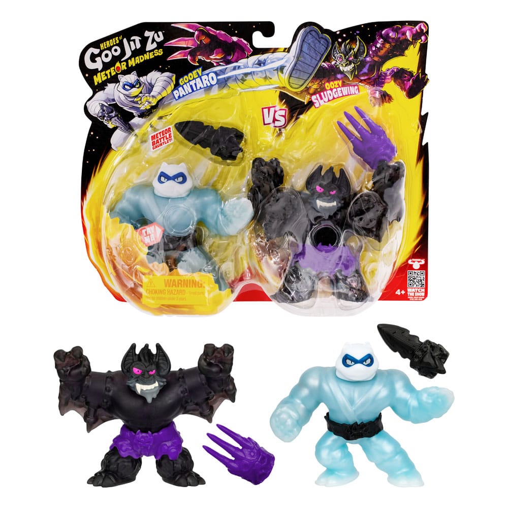 Heroes of Goo Jit Zu Meteor Madness Dehnbare Figuren 2er-Pack Pantaro vs. Sludgewing 12 cm        