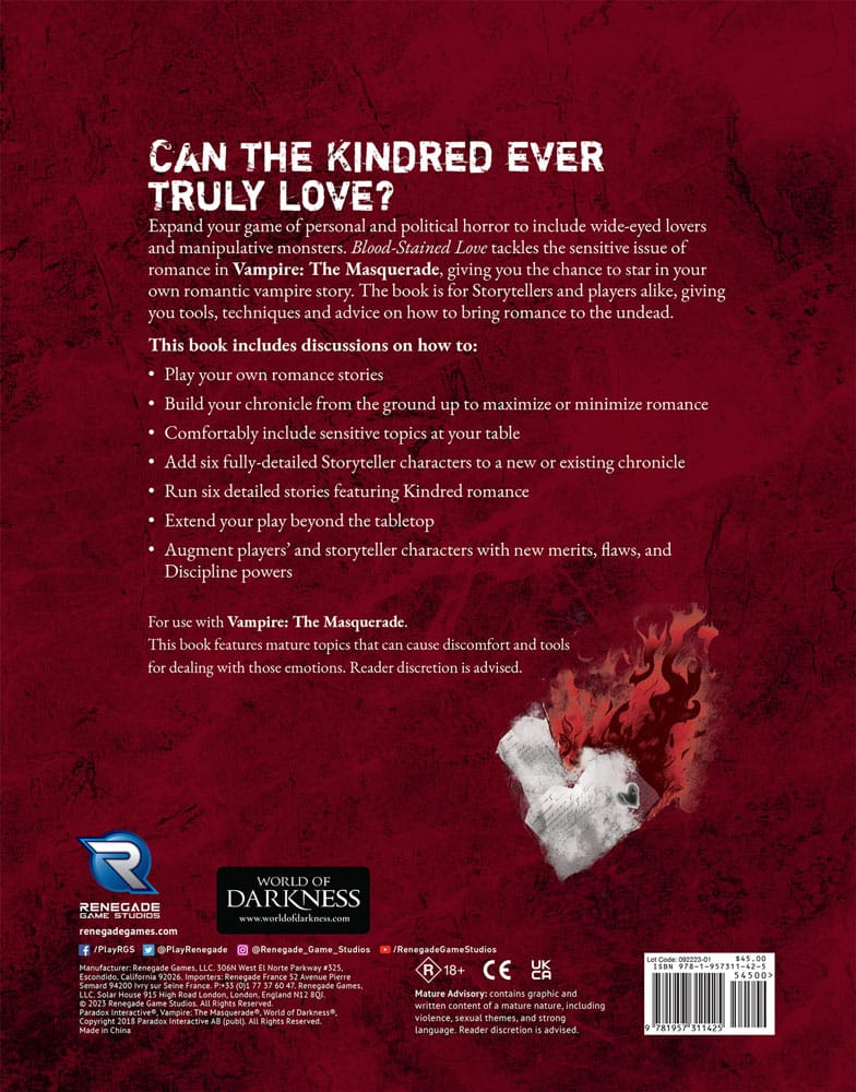 Vampire: The Masquerade 5th Edition RPG Buch Blood-Stained Love Sourcebook *Englische Version*