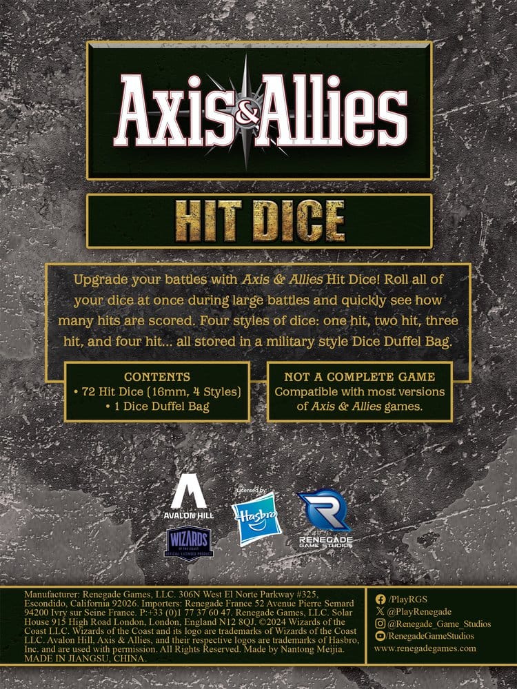 Avalon Hill Brettspiel Axis & Allies: Hit Dice Erweiterung