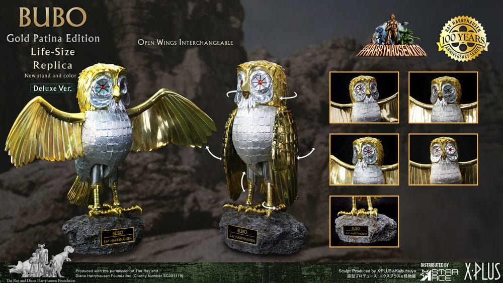 Kampf der Titanen Statue Ray Harryhausens Bubo Gold Patina Edition Deluxe Ver. 34 cm