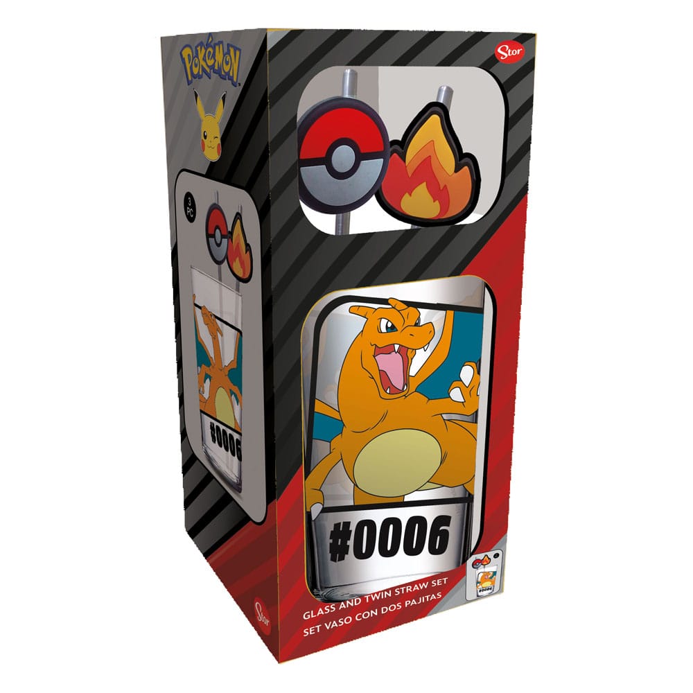 Pokémon Glas Tumbler mit Trinkhalmen Glurak 480 ml   