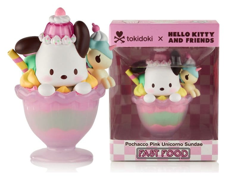 Hello Kitty & Friends Window Box Figur Fast Food Pochacco Pink Unicorn Sundae 9 cm