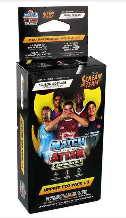 UEFA Champions League Match Attax Trading Cards 2025/26 Eco Pack Update Scream Team *Deutsche Version*