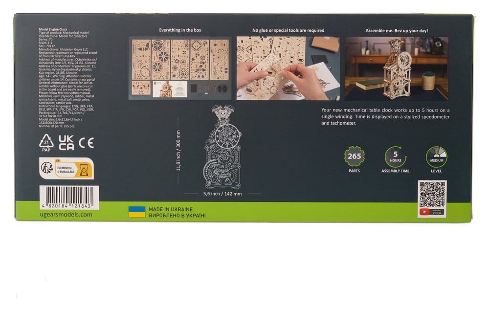 Ugears 3D-Holzpuzzle Motoren-Uhr