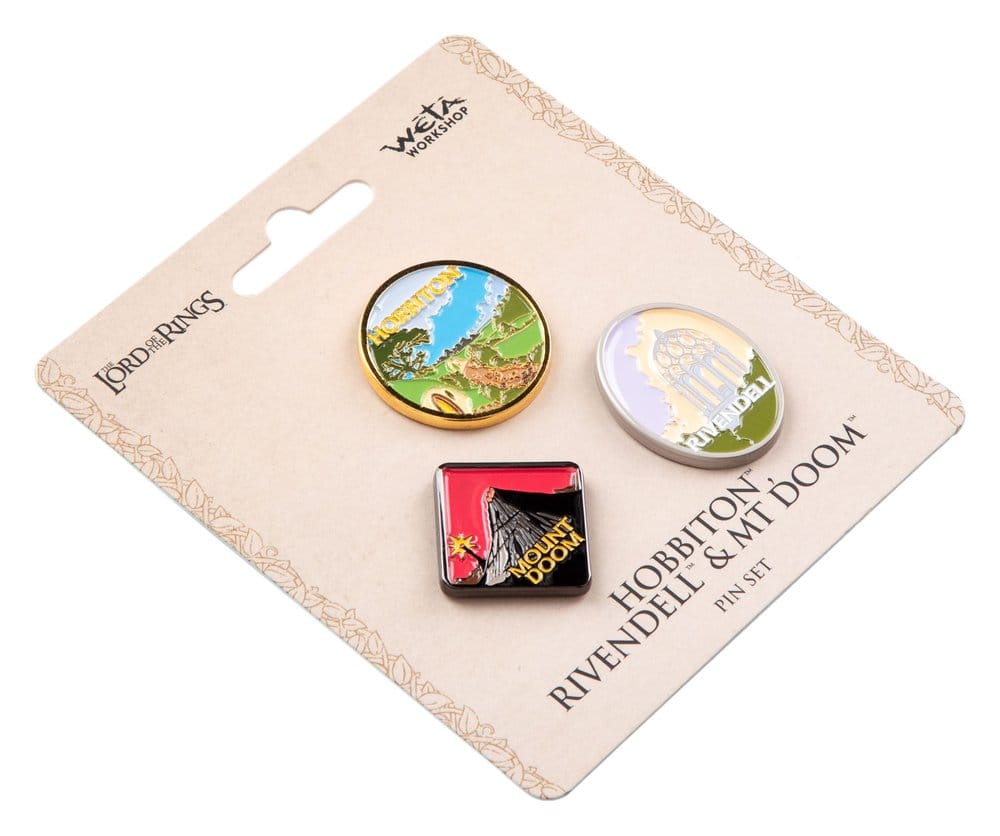 Herr der Ringe Trilogie Pin-Set Hobbiton, Rivendell & Mount Doom