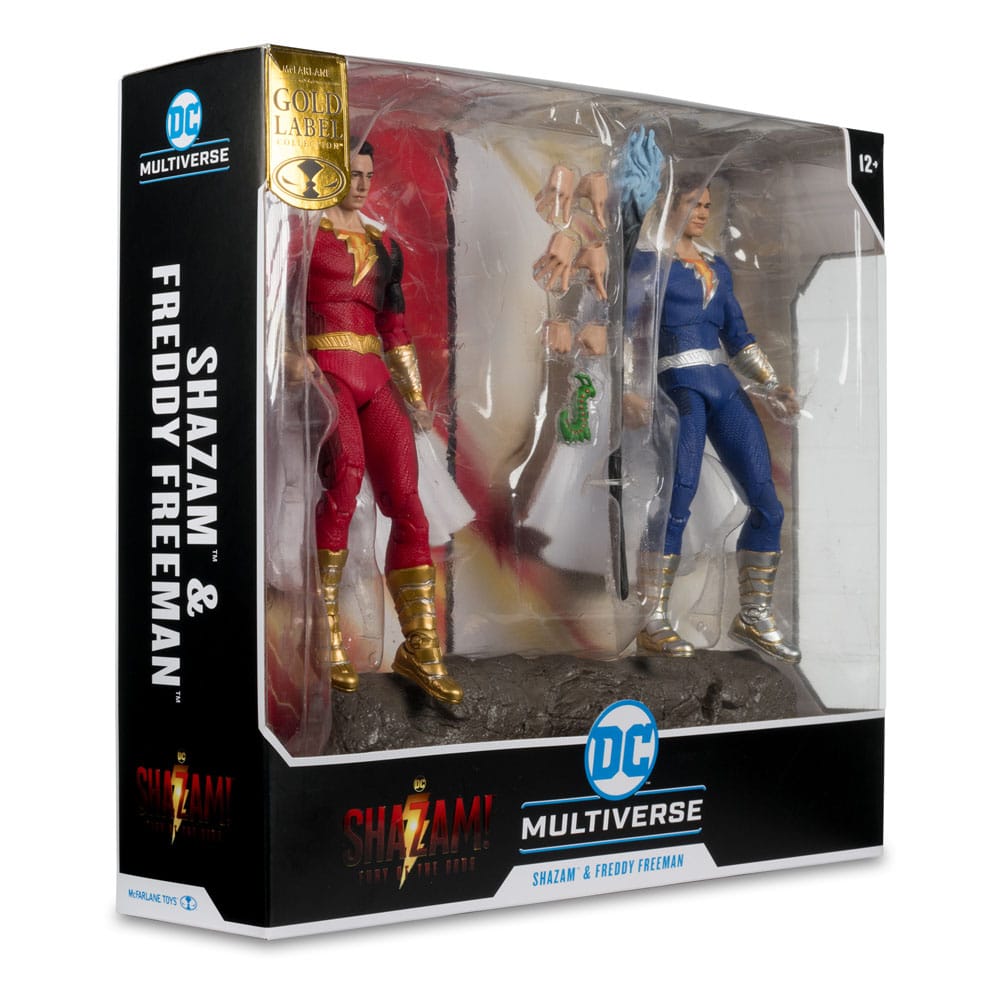 DC Multiverse Actionfiguren 2er-Pack Shazam (Battle Damage) & Freddie Freeman (Gold Label) 18 cm
