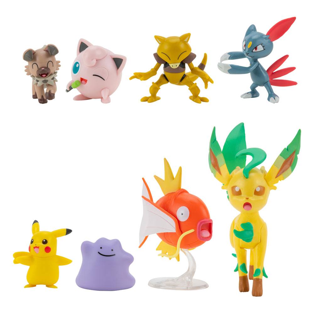 Pokémon Battle Figure Set Figuren 8er-Pack Weibliches Pikachu, Pummeluff, Wuffels, Sniebel, Abra, Ditto, Karpador, Folipurba