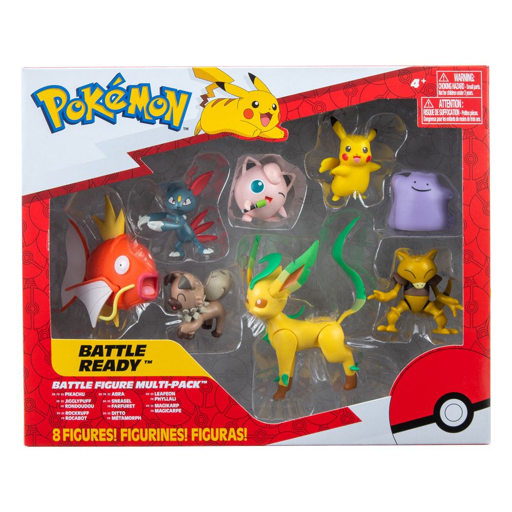 Pokémon Battle Figure Set Figuren 8er-Pack Weibliches Pikachu, Pummeluff, Wuffels, Sniebel, Abra, Ditto, Karpador, Folipurba