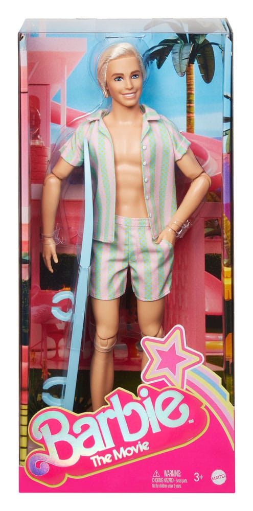 Barbie The Movie Puppe Ken Wearing Pastel Striped Beach Matching Set