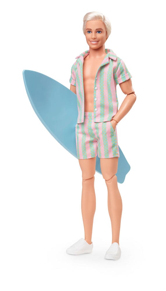 Barbie The Movie Puppe Ken Wearing Pastel Striped Beach Matching Set